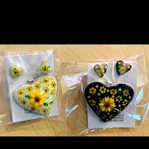 100% Real 2 Silver necklaces & 2 pairs Earring set